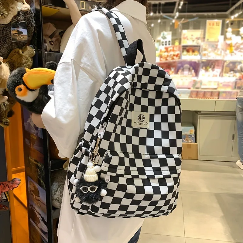 Multifunctional Checkered Travel Backpack  Spacious and Stylish