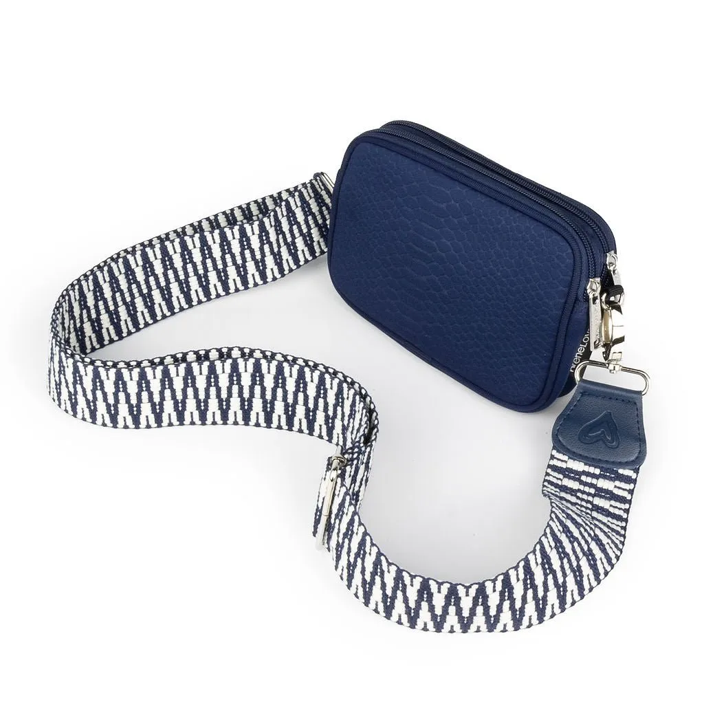 NEW: Navy Snake-embossed Dual Zipper Belt/Crossbody Bag