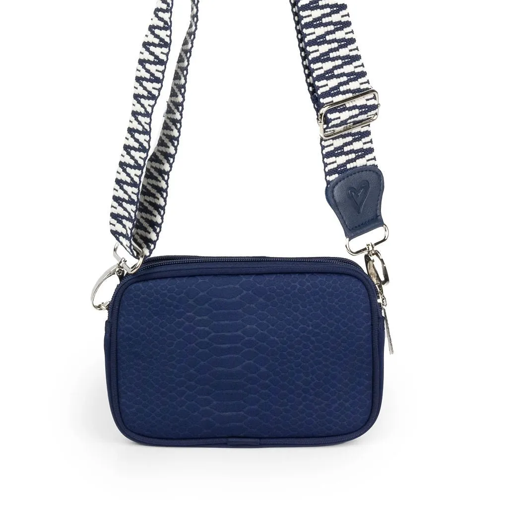 NEW: Navy Snake-embossed Dual Zipper Belt/Crossbody Bag