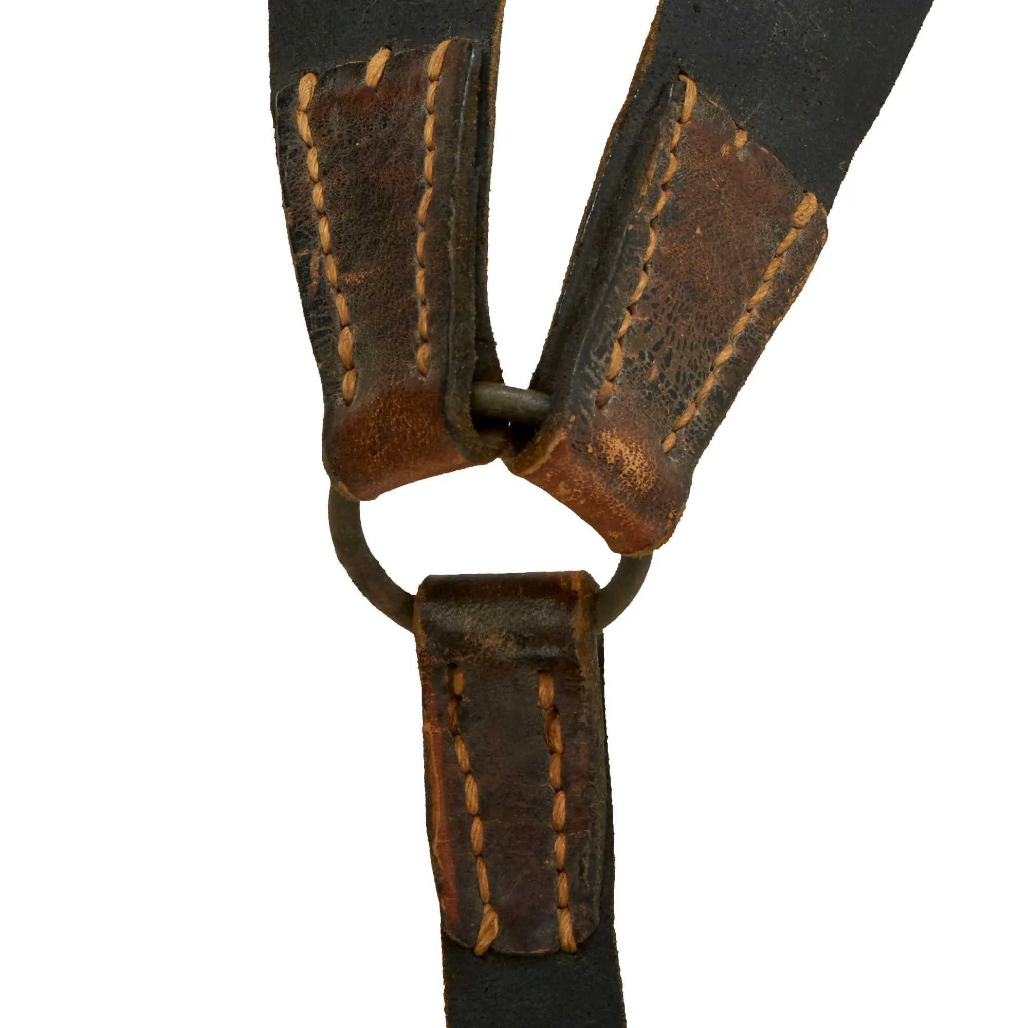 Original German WWII Lightweight (Mounted) Leather Combat Suspender Y Straps - As Used by Paratroopers, Cavalry, Armor Crews & Others