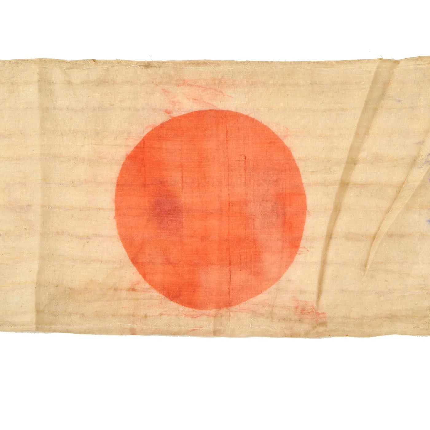 Original Japanese WWII Silk Senninbari 1000 Stitch Belt with Rising Sun, Kanji, Temple Prayer - 44" x 7"