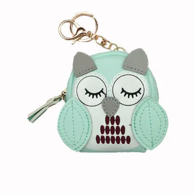 Owl coin purses women wallets small mini cute cartoon card holder key headset money bags for girls ladies purse pink green blue