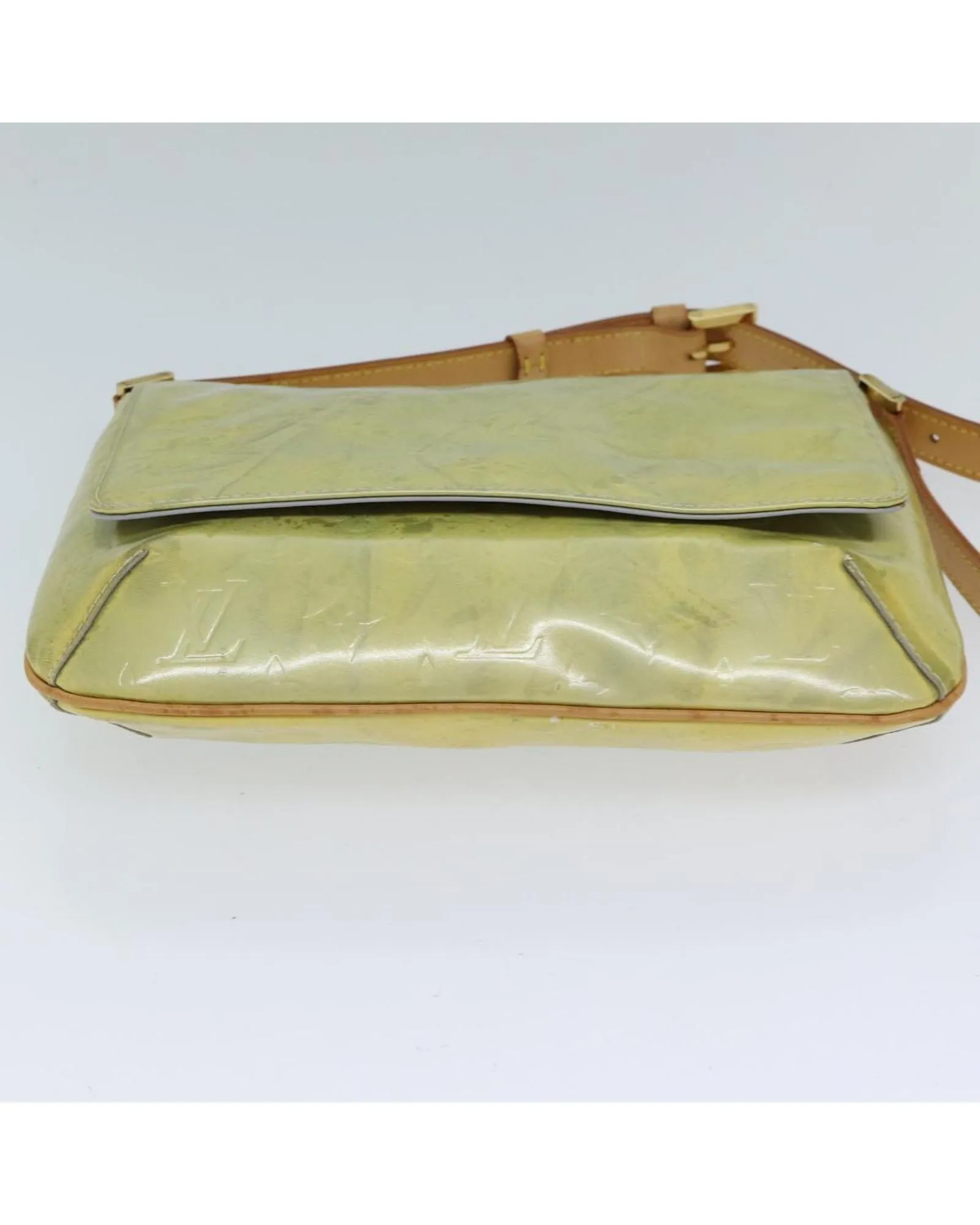 Patent Leather Shoulder Bag with Surface Rubbing and Peeling