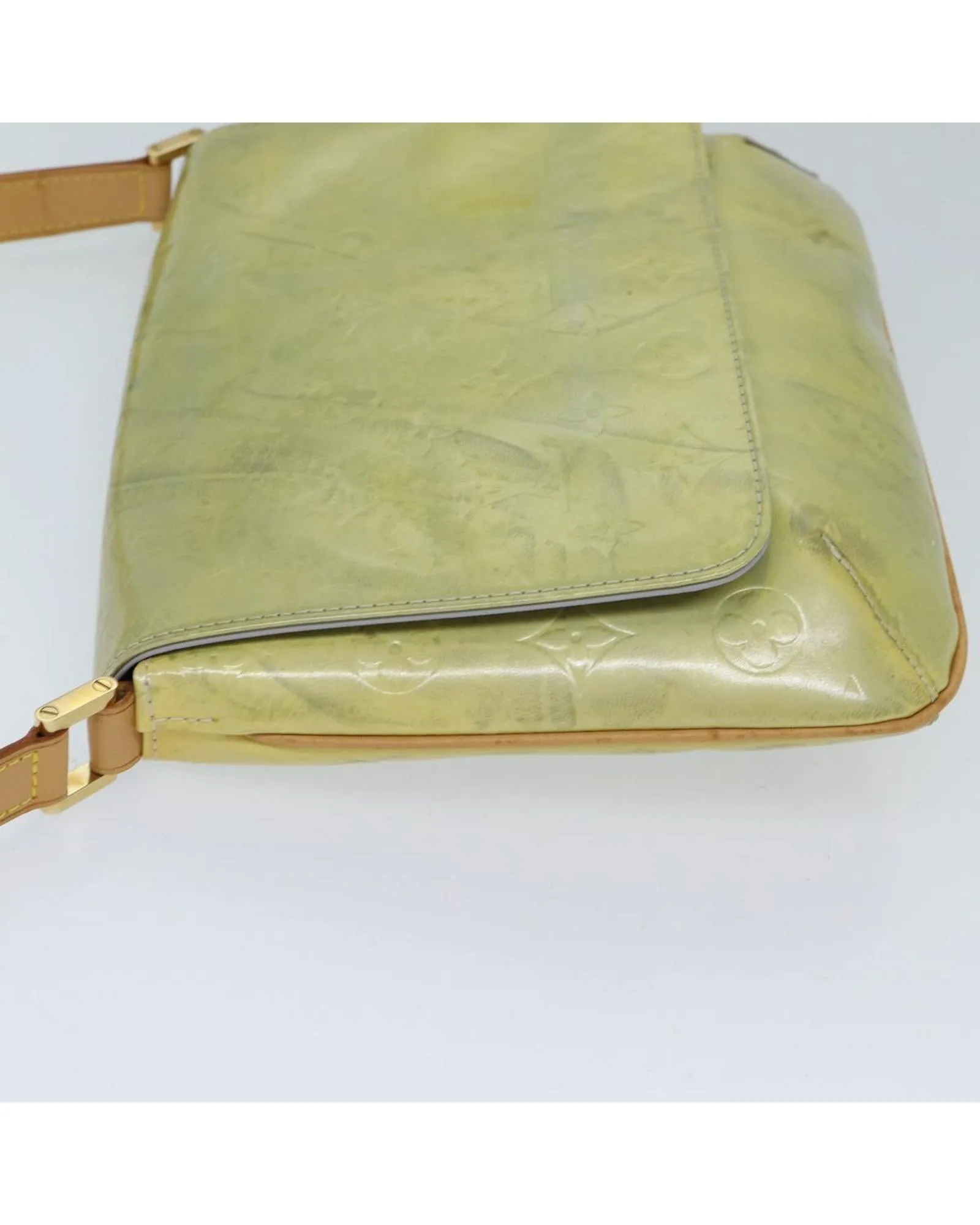 Patent Leather Shoulder Bag with Surface Rubbing and Peeling