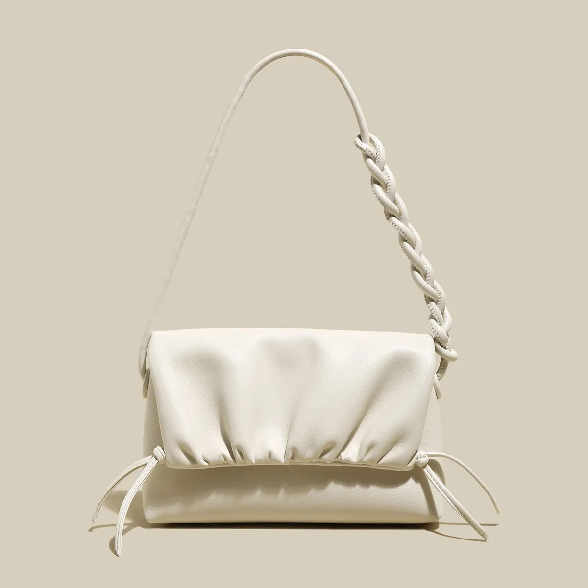 Pleated Semi-Braided Leather Shoulder Bag