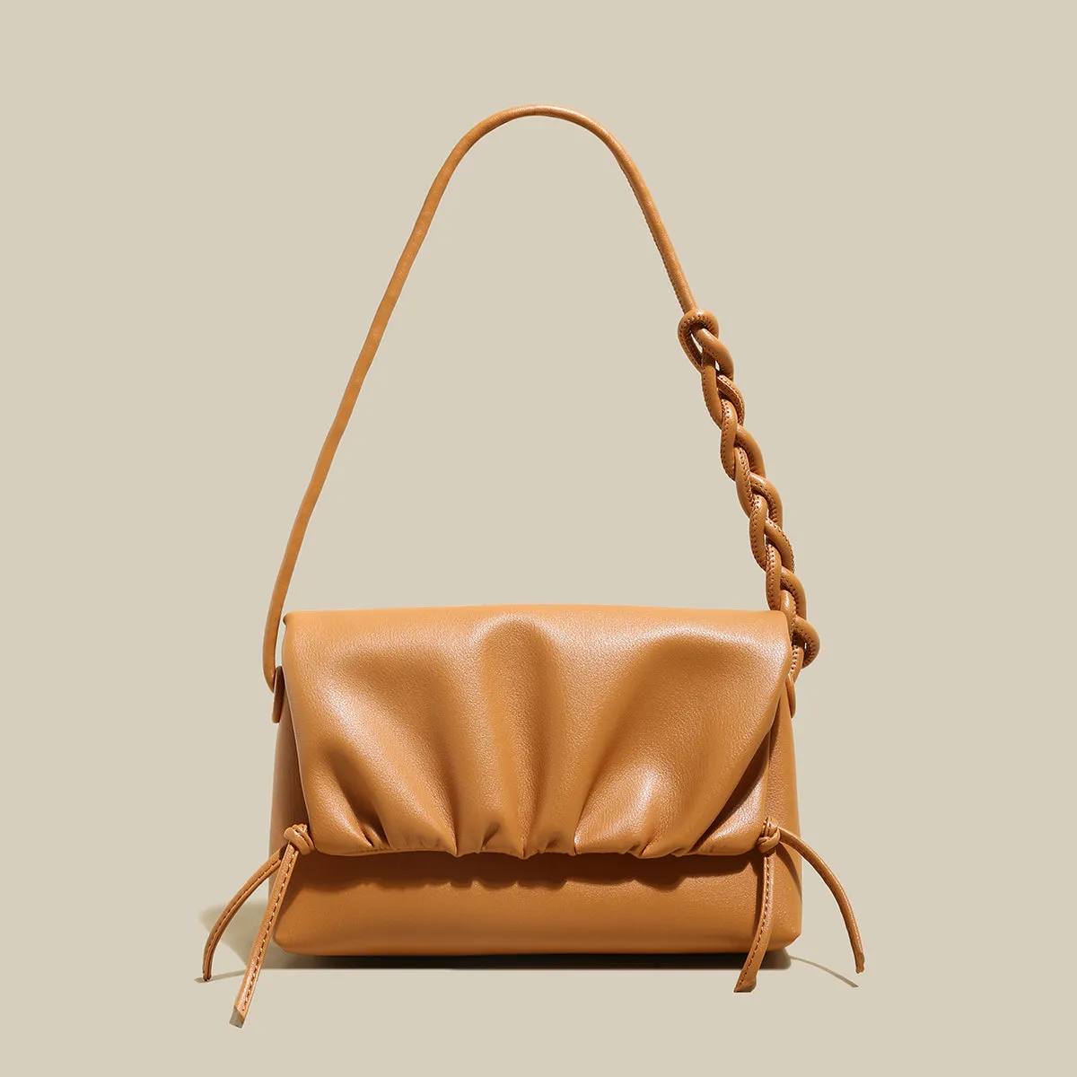 Pleated Semi-Braided Leather Shoulder Bag