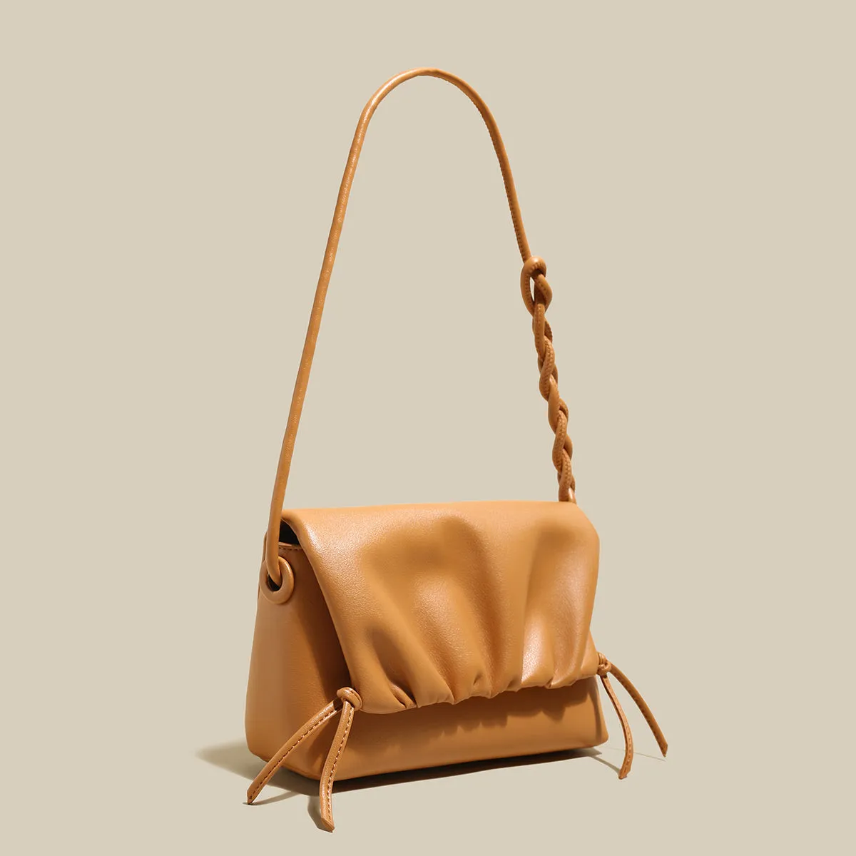 Pleated Semi-Braided Leather Shoulder Bag