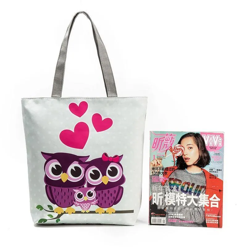 Printed Adorable Owls Canvas Tote Bag V2