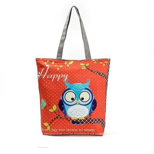 Printed Adorable Owls Canvas Tote Bag V2