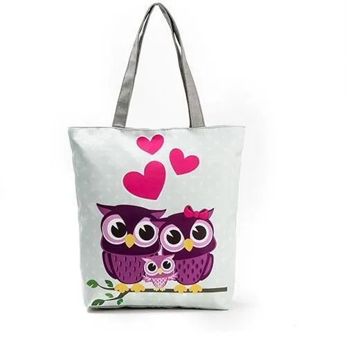 Printed Adorable Owls Canvas Tote Bag V2