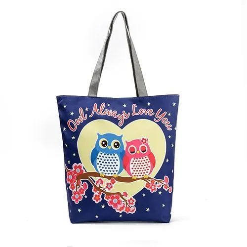 Printed Adorable Owls Canvas Tote Bag V2