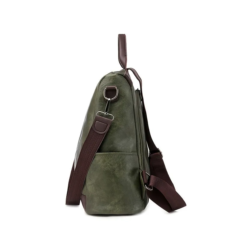 Retro Casual Womens PU Leather Outdoor Backpack  Travel in Style