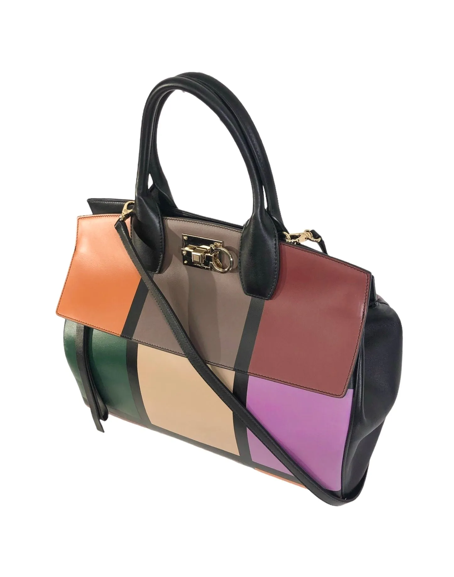 Retro Colorblock Leather Tote O/S