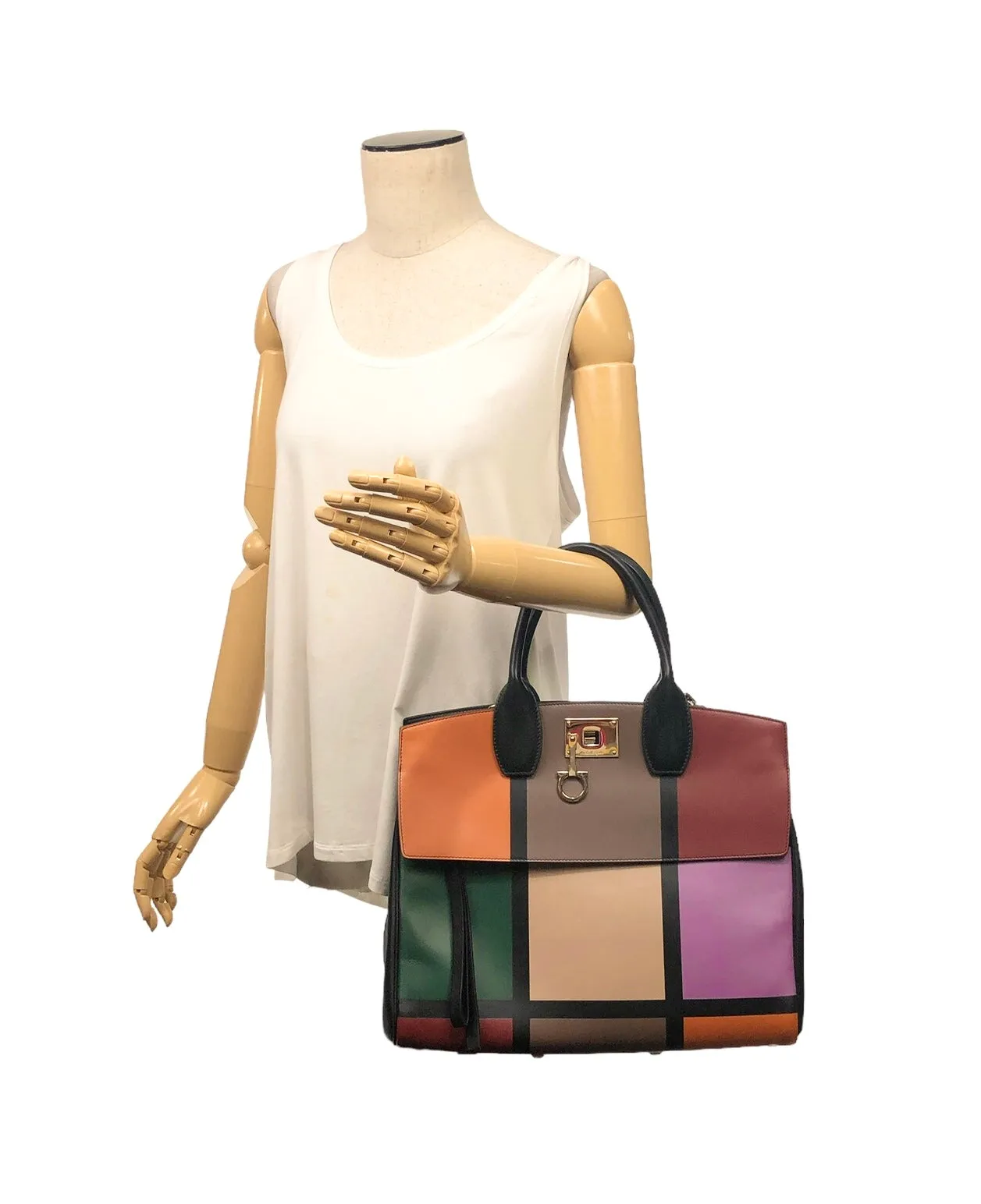 Retro Colorblock Leather Tote O/S