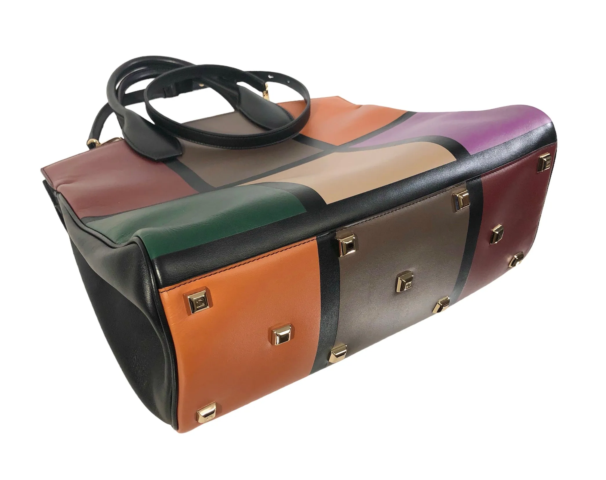 Retro Colorblock Leather Tote O/S