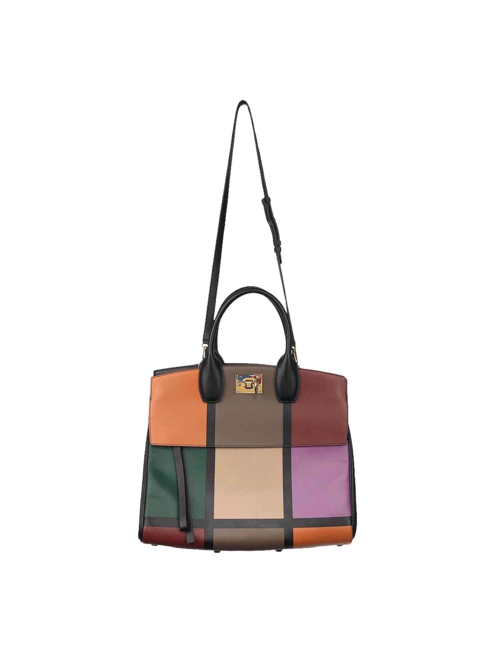 Retro Colorblock Leather Tote O/S