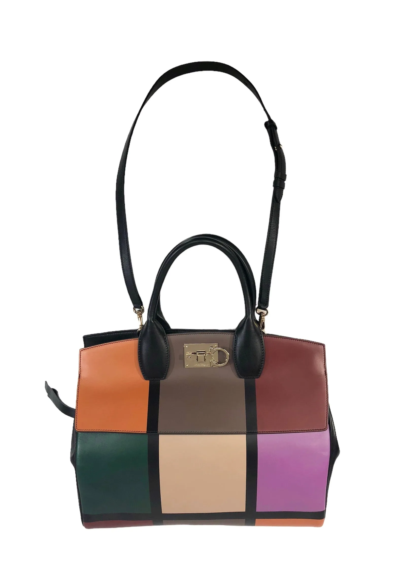 Retro Colorblock Leather Tote O/S