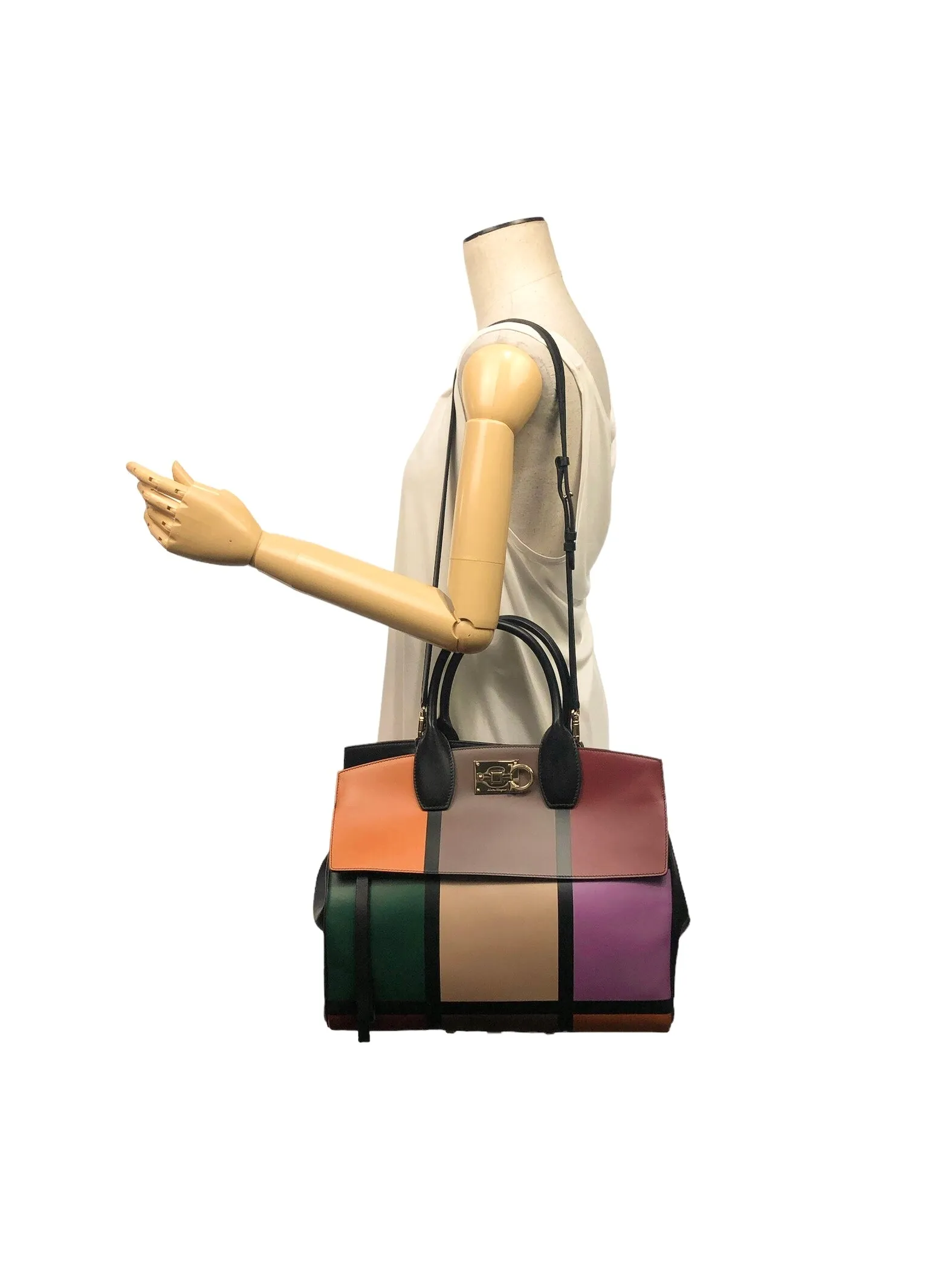 Retro Colorblock Leather Tote O/S