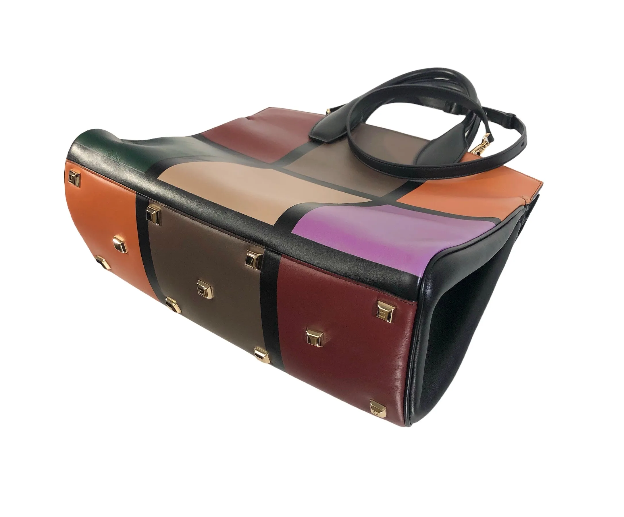 Retro Colorblock Leather Tote O/S