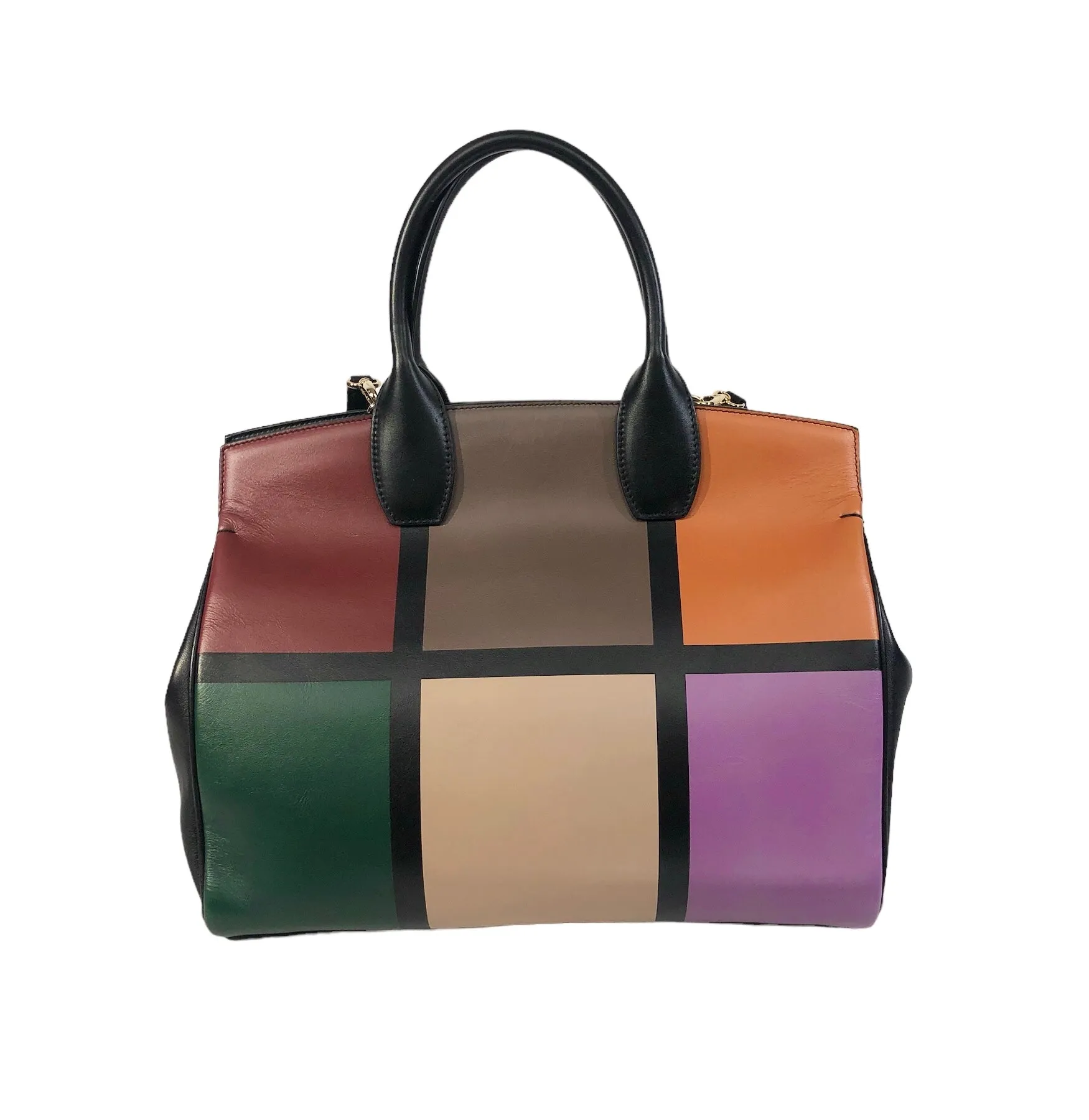 Retro Colorblock Leather Tote O/S