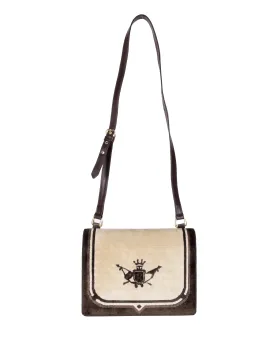 Roberta di Camerino Vintage 1970s Brown Leather and Velvet Trompe L'oeil Crest Bag