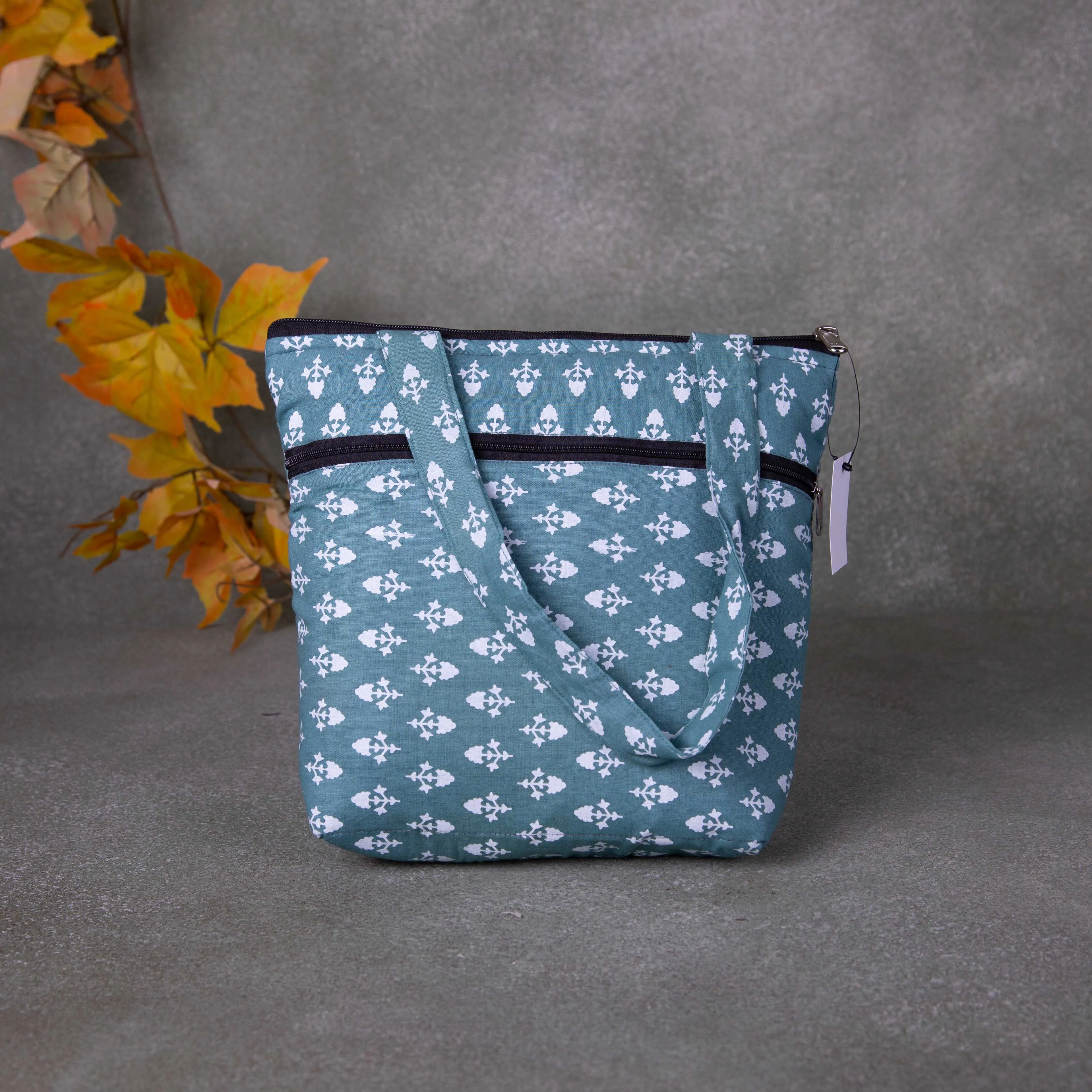 Small Handbag Green Colour with Small Flower Design