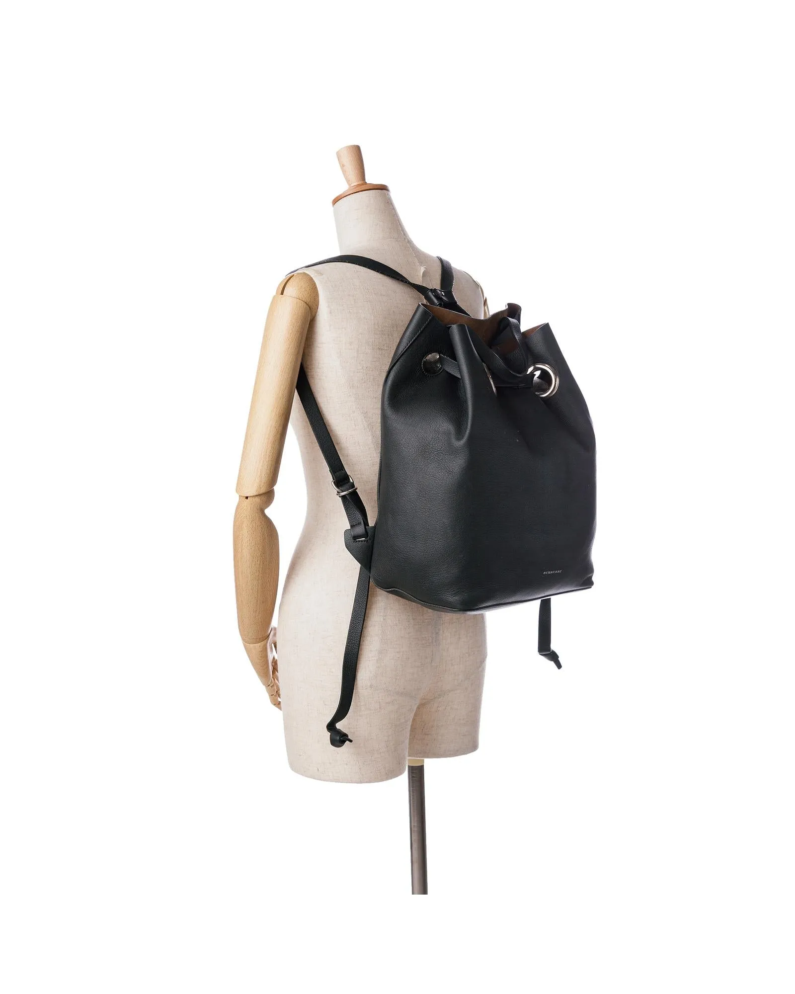 Small Leather Grommet Drawstring Backpack with Adjustable Straps