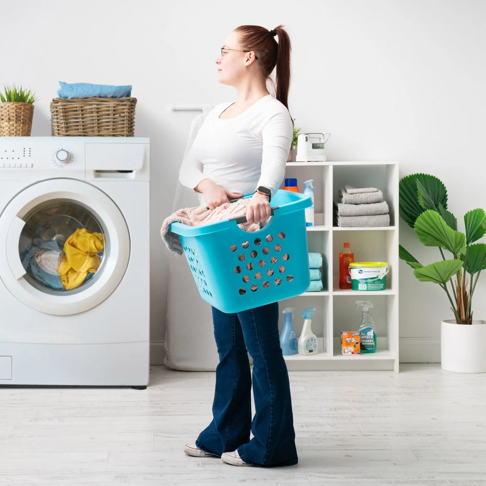 Square Laundry Basket, Laundry Organizer for the Closet, Dorm, Laundry Room and Bedroom, Small, Tall Laundry Storage - Medium, Teal, 2 Pack