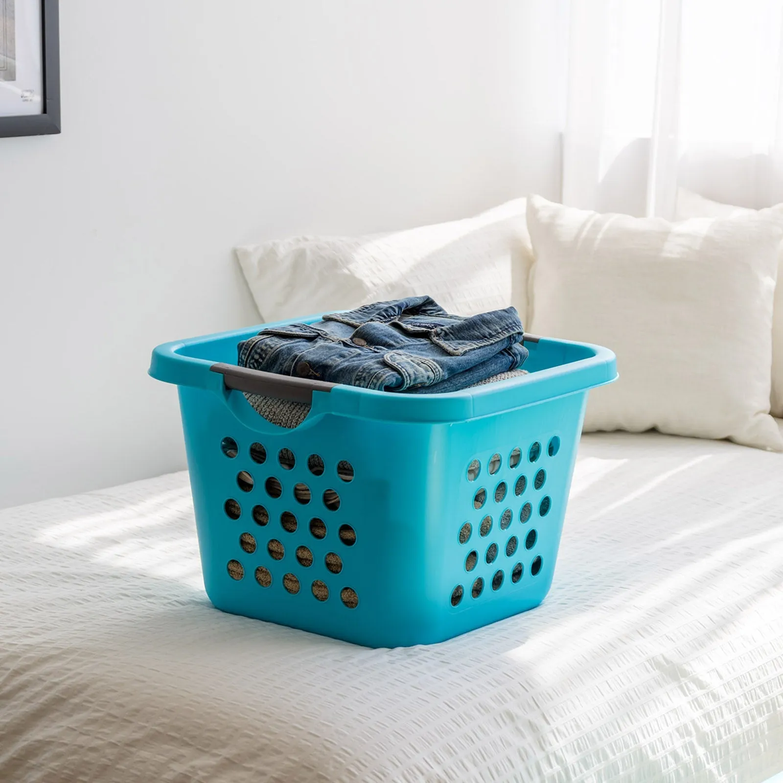 Square Laundry Basket, Laundry Organizer for the Closet, Dorm, Laundry Room and Bedroom, Small, Tall Laundry Storage - Medium, Teal, 2 Pack