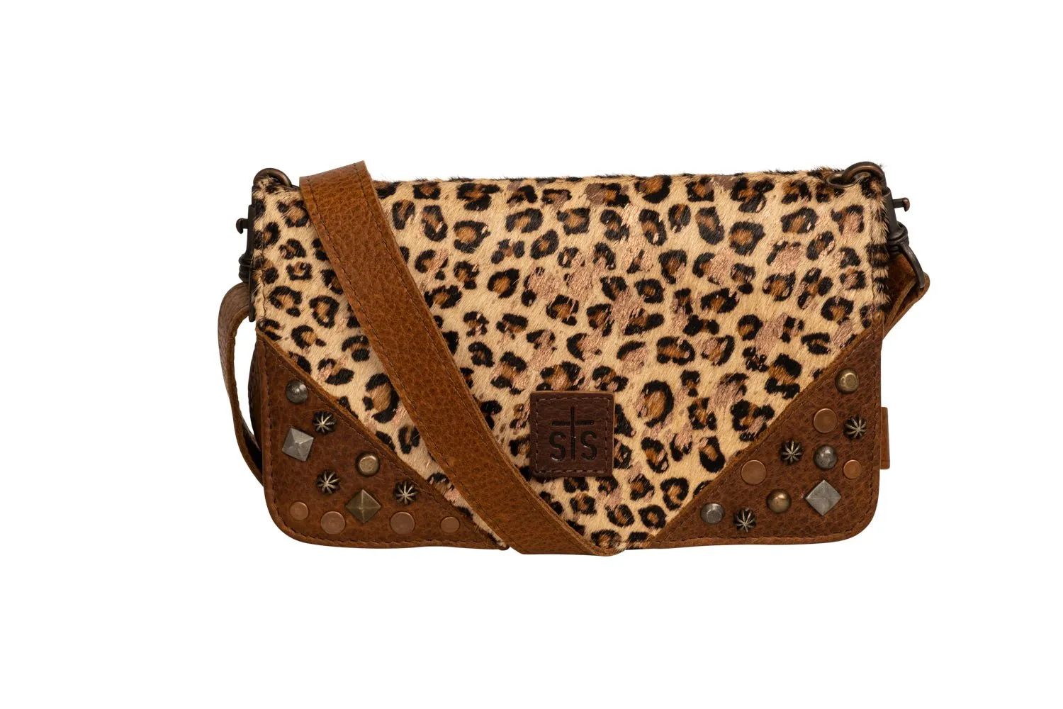 STS Ranchwear Womens Great Plains Evie Leopard Print/Brown Leather Clutch Bag