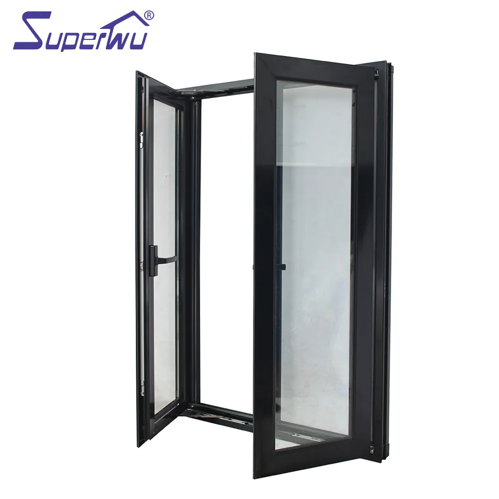 Superwu Aluminium door and windows with fly net black color finish aluminium casement window for home design