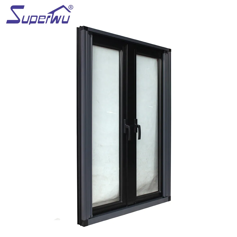 Superwu Aluminium door and windows with fly net black color finish aluminium casement window for home design