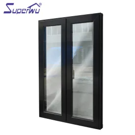 Superwu Aluminium door and windows with fly net black color finish aluminium casement window for home design