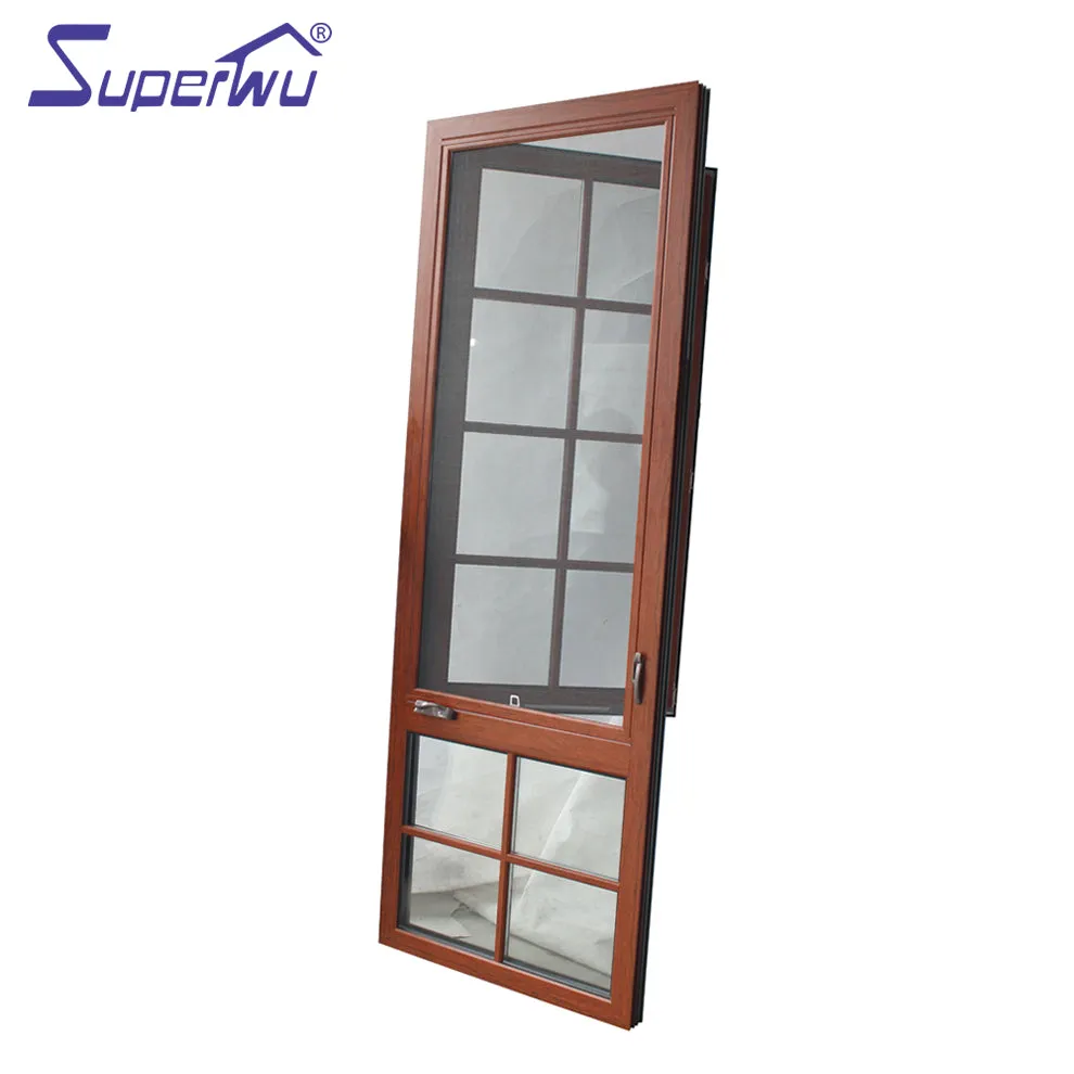 Superwu European style wooden frame color aluminum profile casement windows and door french swing windows