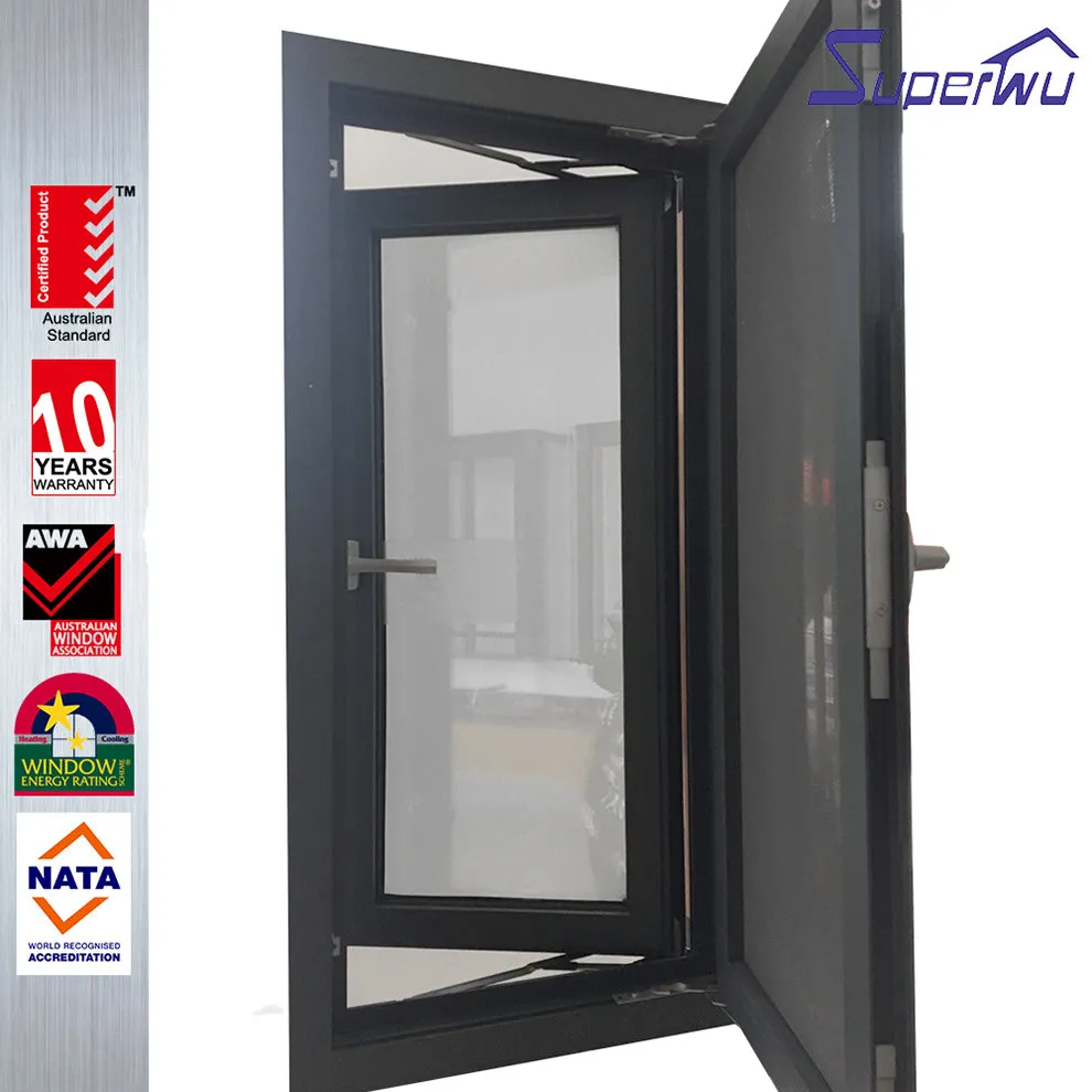 Superwu Factory Direct Sales toughened glass window multi panes powder coating aluminum frames traditional casement window