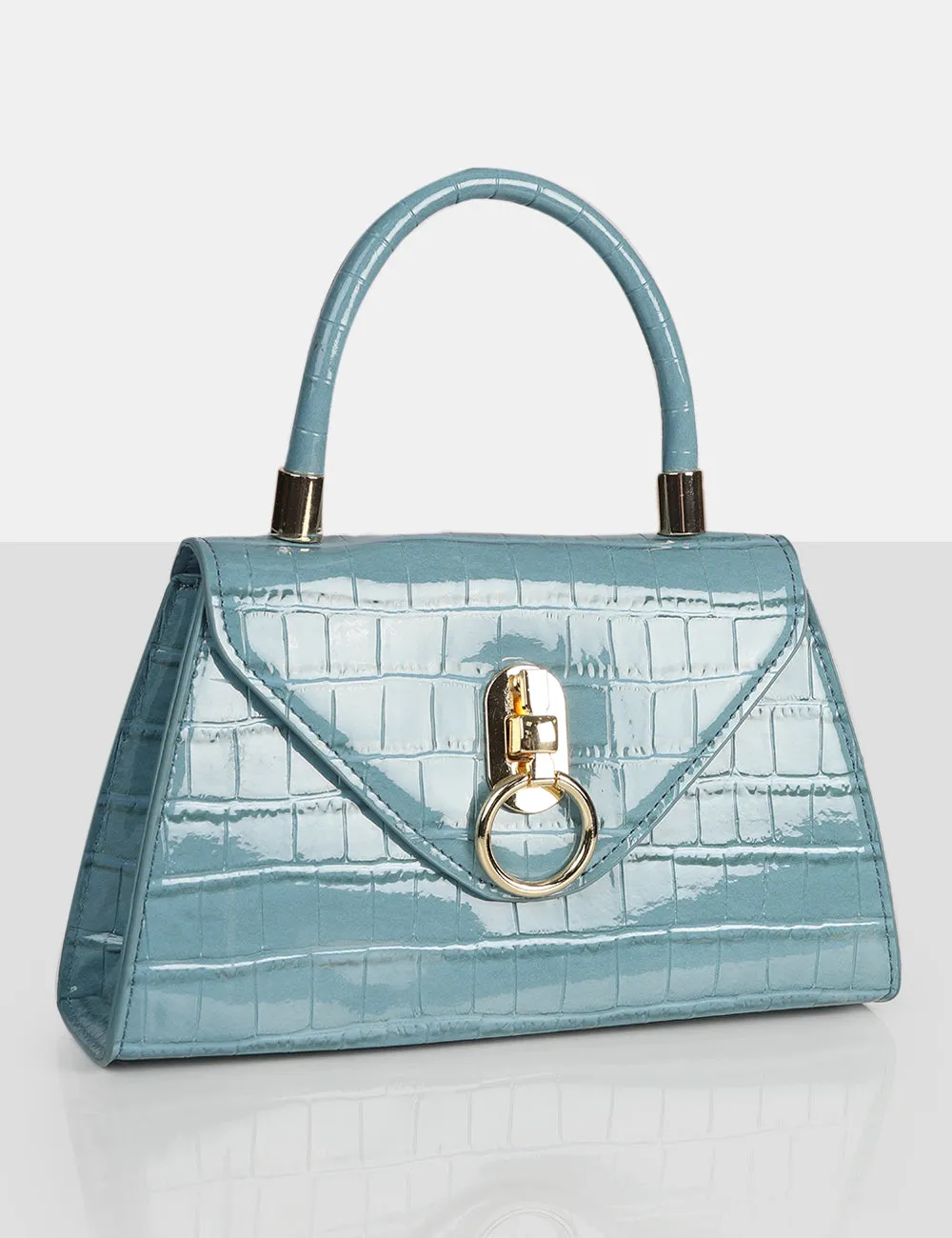 The Nia Blue Croc Pu Mini Handbag