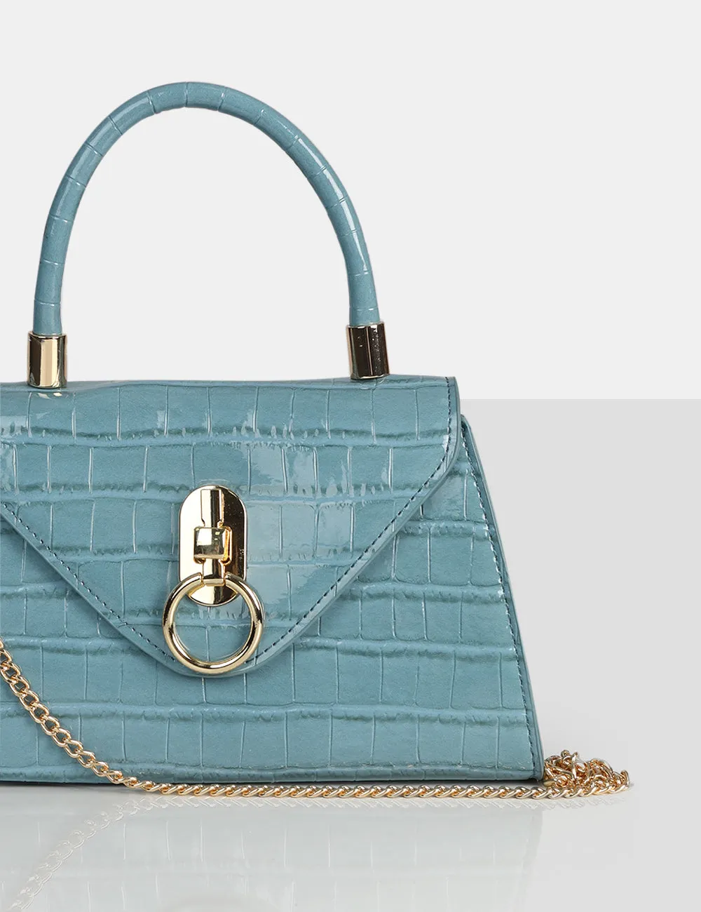 The Nia Blue Croc Pu Mini Handbag