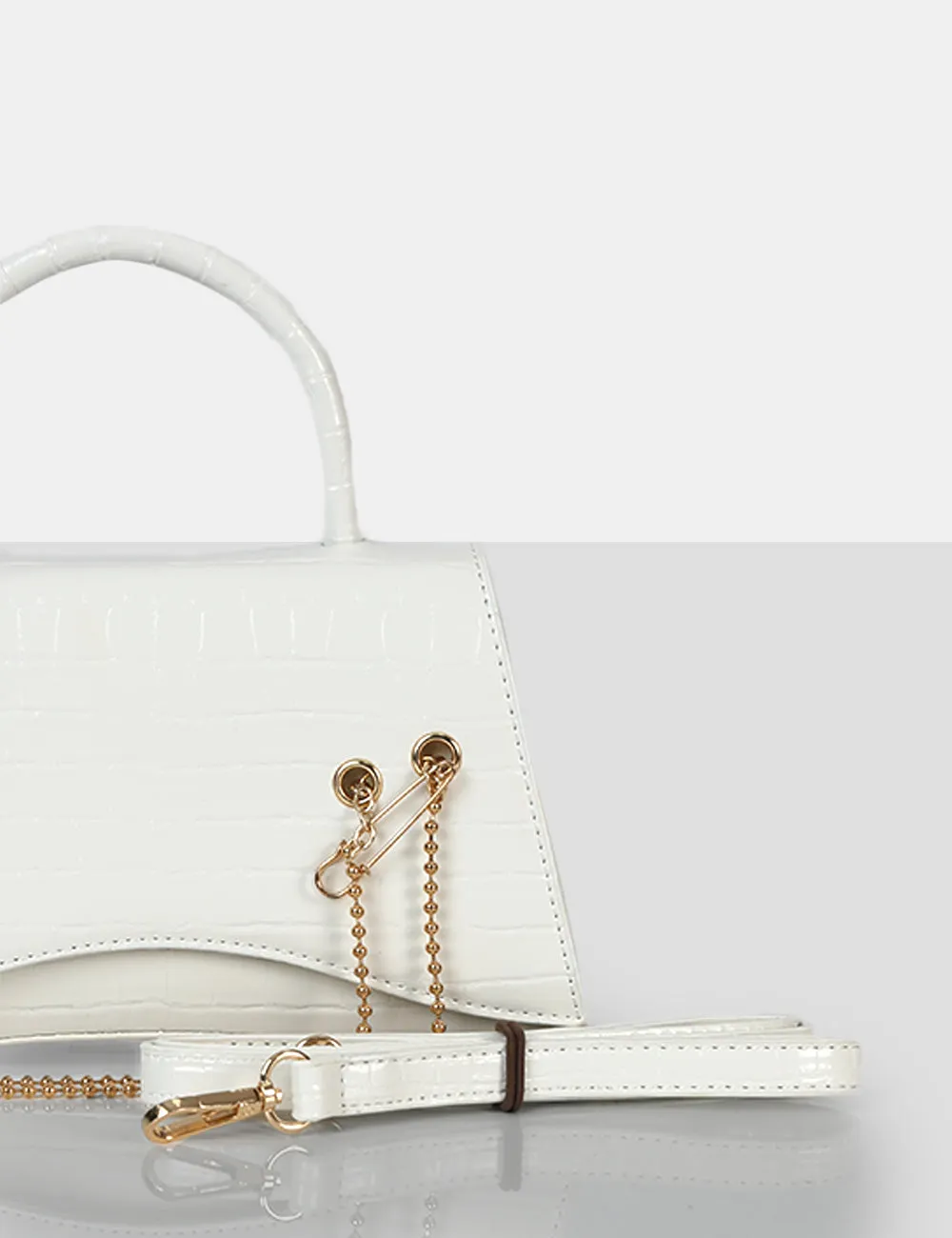 The Trista White Croc Arched Mini Handbag