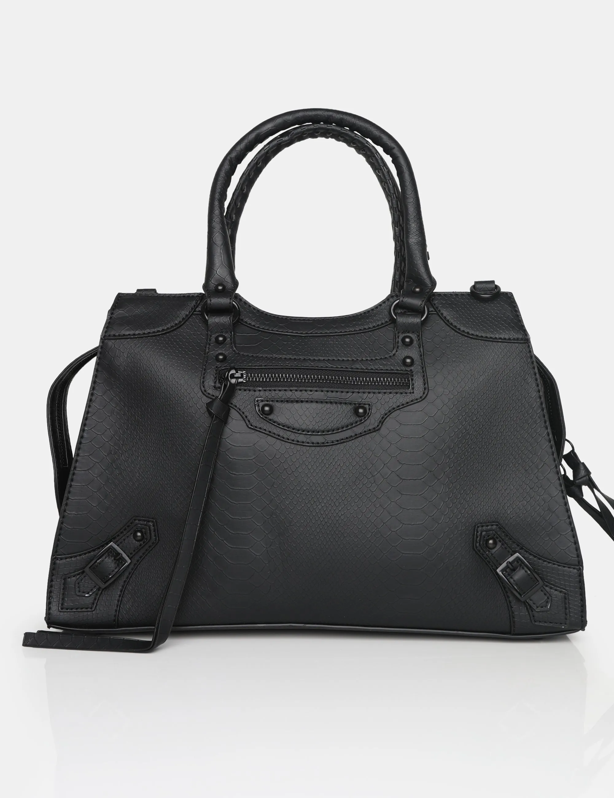 The Willa Black Matte Croc Zip detail Tote Bag