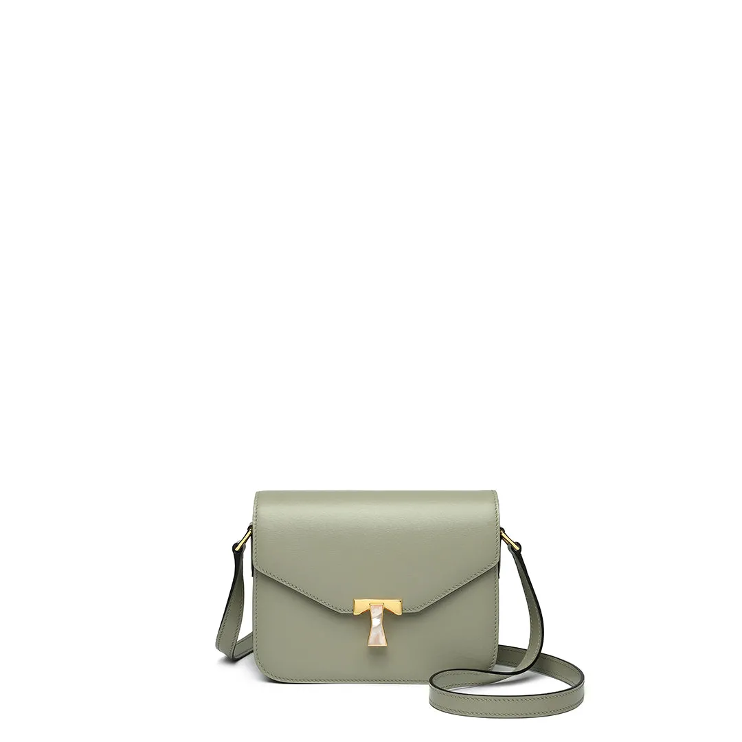 TIANQINGJI Handmade Green BOX Glossy Leather Tofu Crossbody Bag