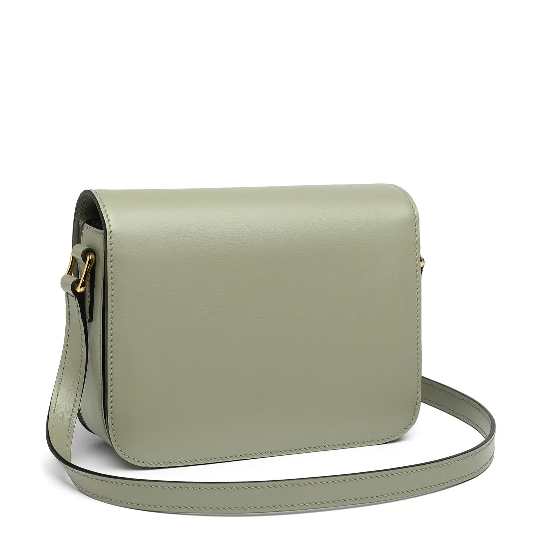 TIANQINGJI Handmade Green BOX Glossy Leather Tofu Crossbody Bag