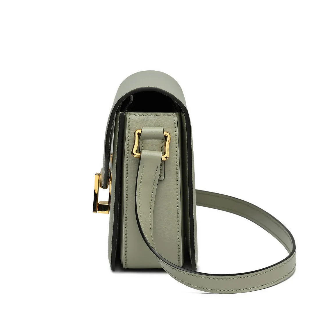 TIANQINGJI Handmade Green BOX Glossy Leather Tofu Crossbody Bag