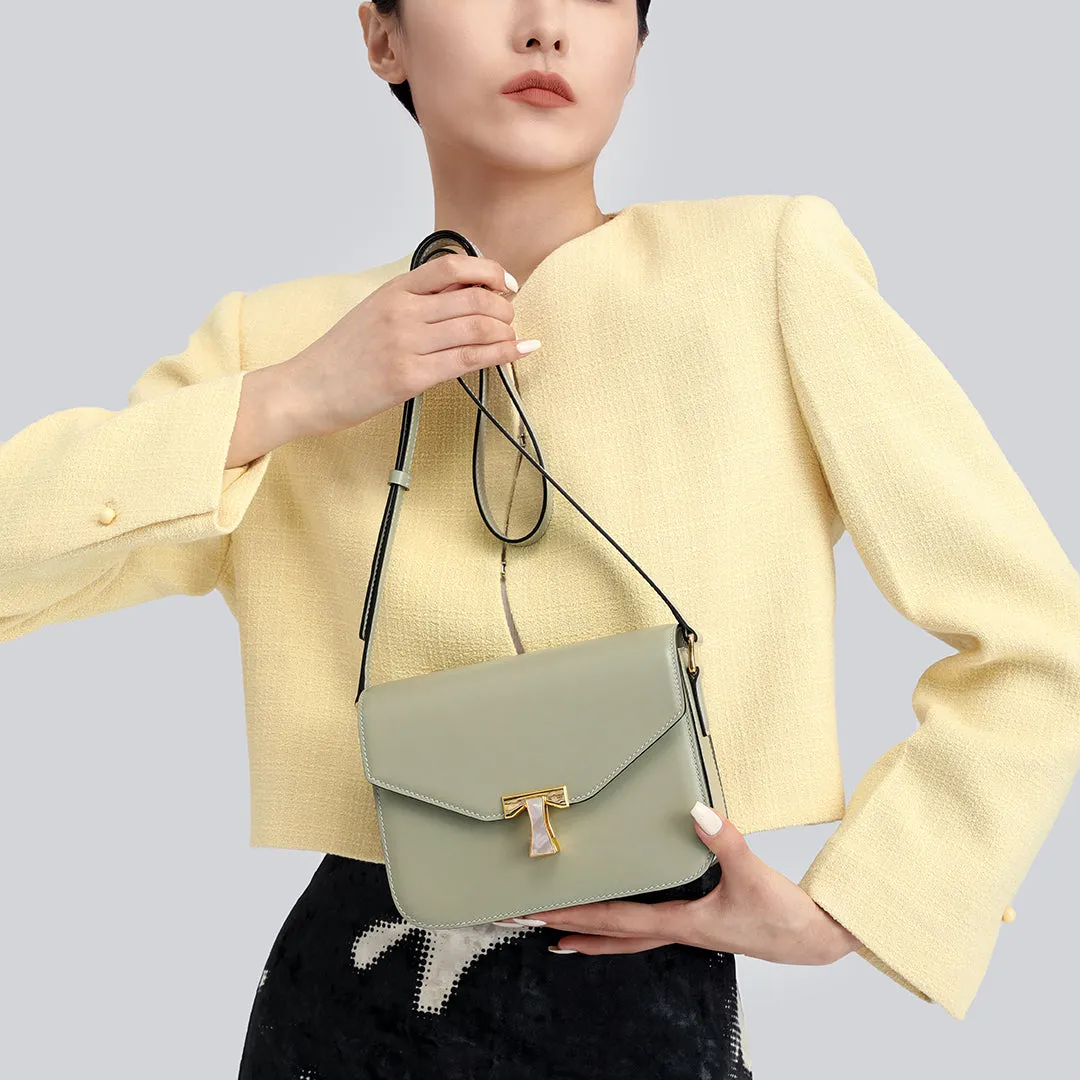 TIANQINGJI Handmade Green BOX Glossy Leather Tofu Crossbody Bag