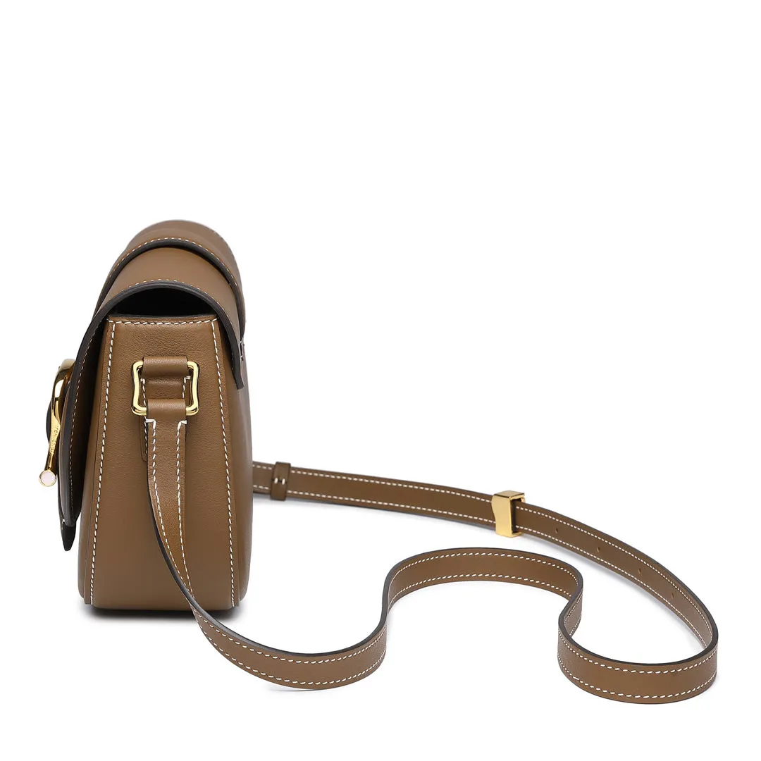 TIANQINGJI Handmade SWIFT Leather Crossbody Flap Saddle Bag