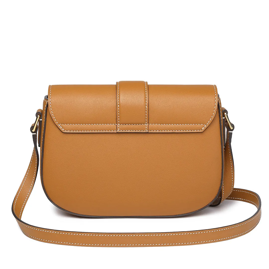 TIANQINGJI Handmade SWIFT Leather Crossbody Flap Saddle Bag