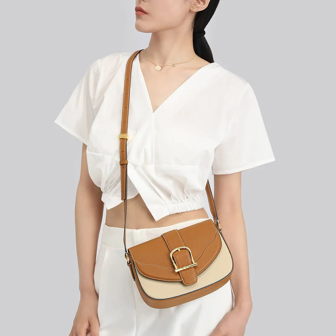 TIANQINGJI Handmade SWIFT Leather Crossbody Flap Saddle Bag