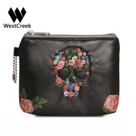 Westcreek Brand 3D Skull World Map Series Zipper Coin Purse Small Wallets Mini Change Purse Wholesale Animal Purses