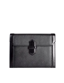 Yves Saint Laurent Vintage Black Saffiano Leather Tab Clutch Bag