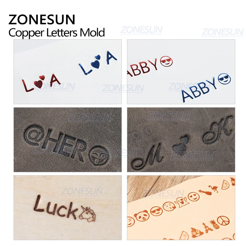 ZONESUN T-slot Brass Letters Stamp For Foil Stamping Leather Wood Plastic Custom Initials